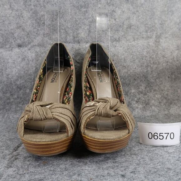 Kenneth Cole Shoes Womens 7.5 Pumps Platform Peep Toe Slip On Knot Fabric Brown - Picture 3 of 15